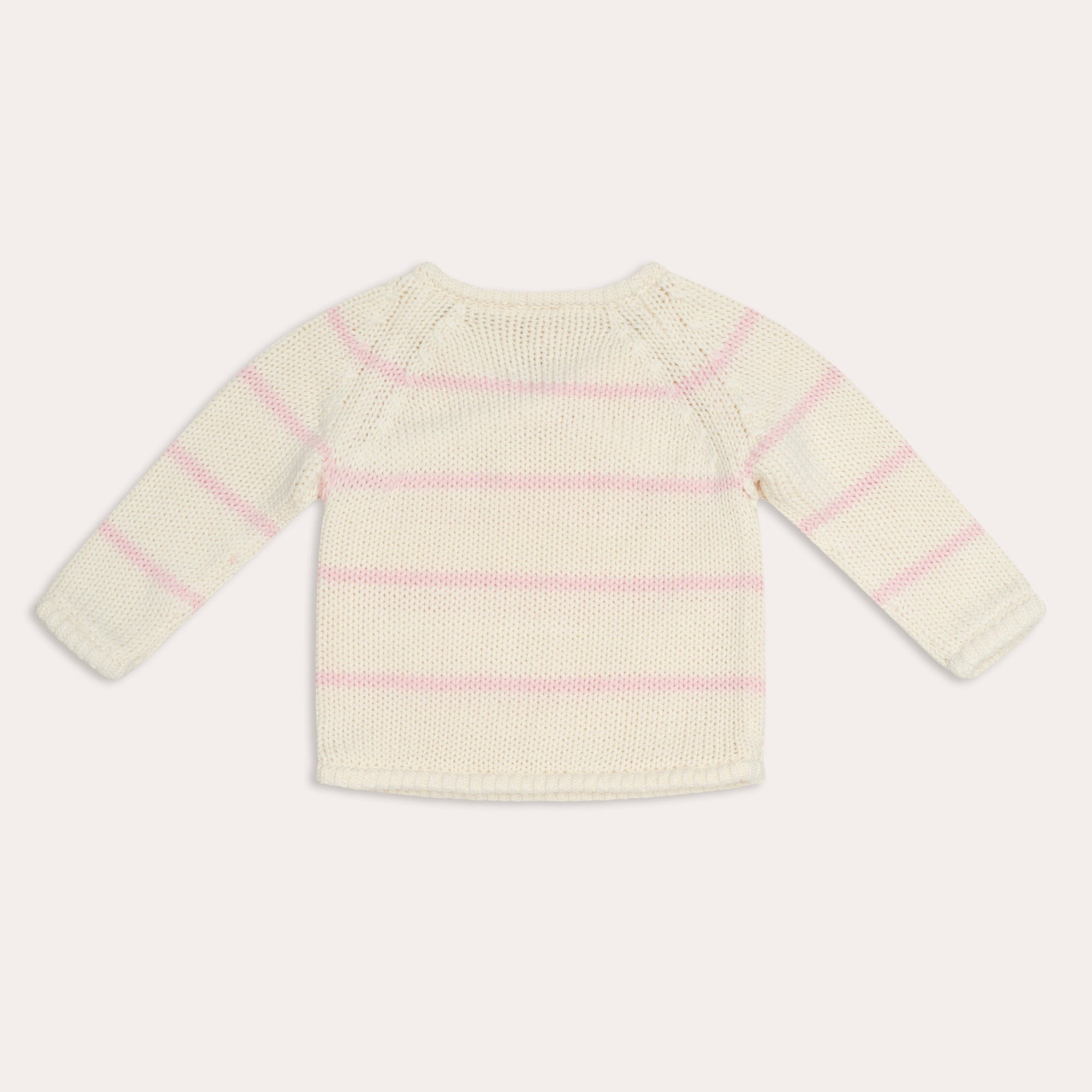 An illoura knit poet jumper with pink and white stripes, perfect for layering.