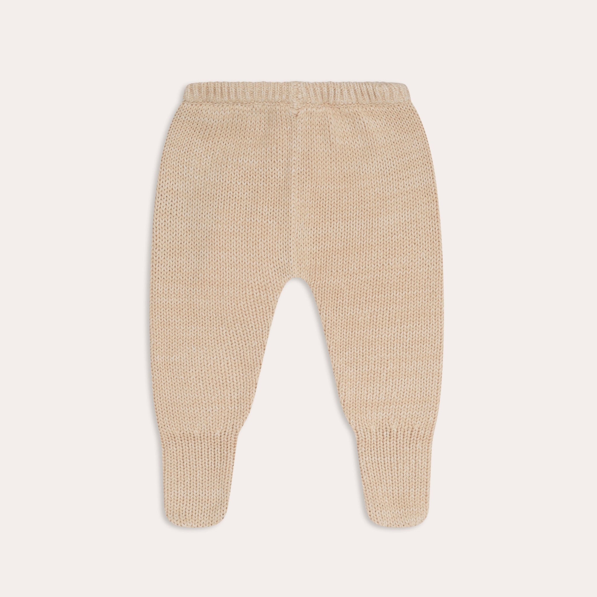 A baby's Illoura knit poet pants in sand on a white background.