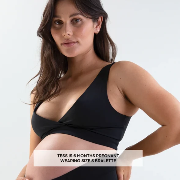 Image of a pregnant mother wearing a Bare Mum Bralette.