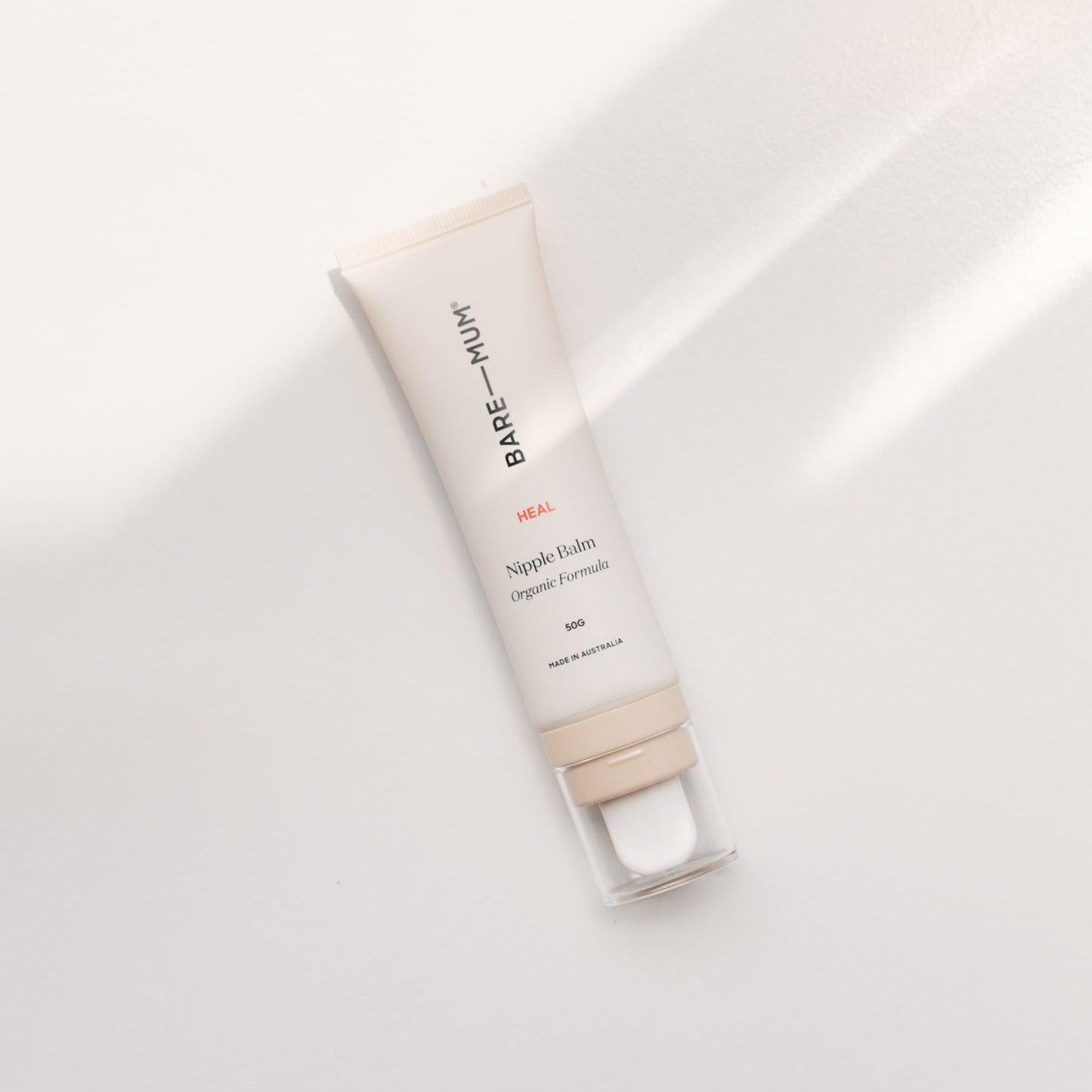 A tube of Bare Mum Nipple Balm for breastfeeding mothers, displayed on a white surface.
