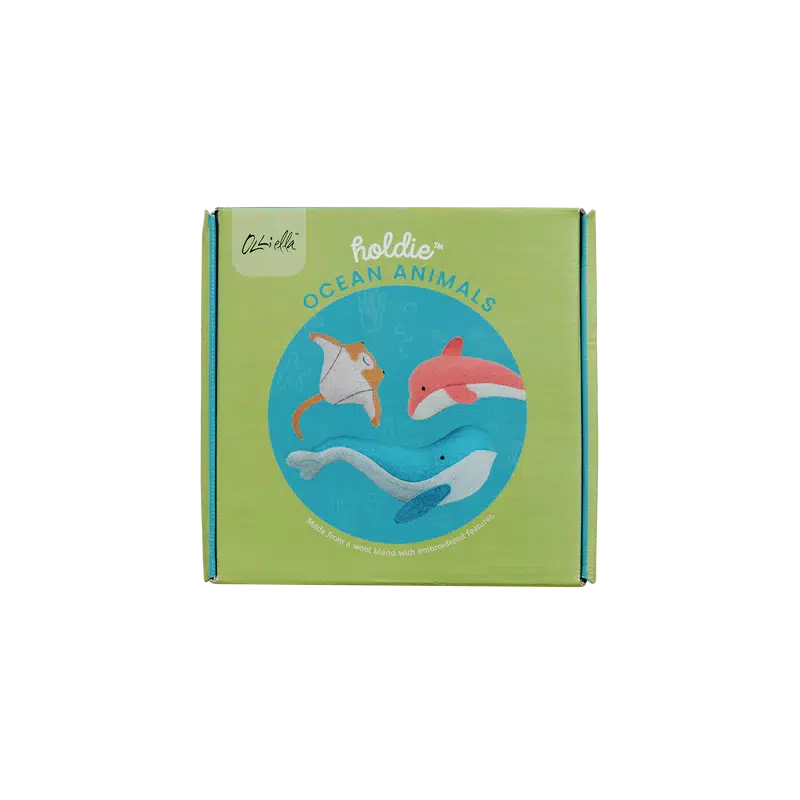 An underwater-themed box filled with Holdie Folk - Ocean Animals, perfect for imaginative play by Olli Ella.