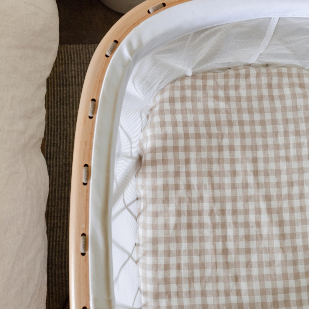 french linen fitted bassinet sheet | beige gingham