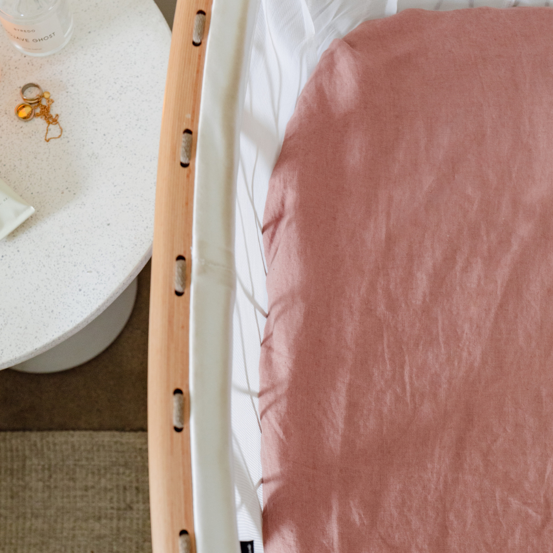 french linen fitted bassinet sheet | smoke pink