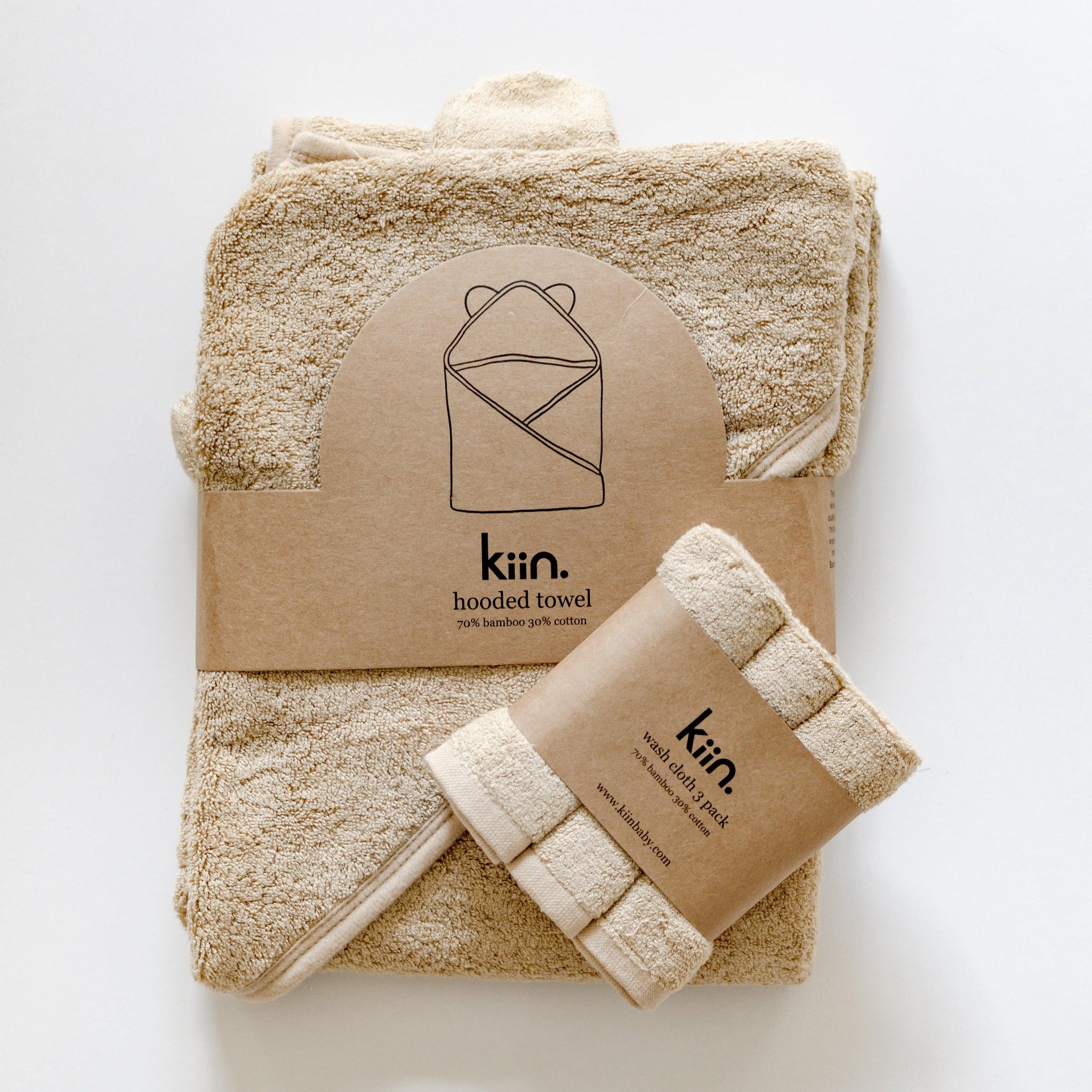 The Kiin Baby hooded towel is a bath time essential. It is both larger & thicker than most other baby towels on the market; made in a super soft, and luxuriously thick 600gsm cotton & bamboo blend, and measuring 90cm x 90cm.