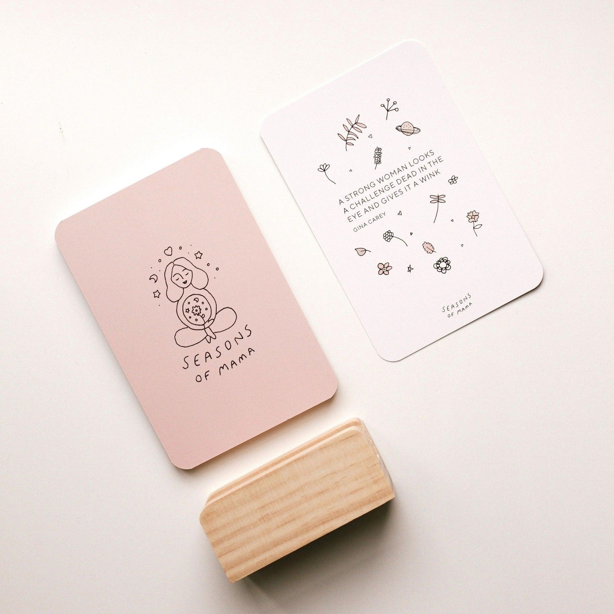 A Birth Affirmation Card featuring a wooden stamp from Seasons of Mama.