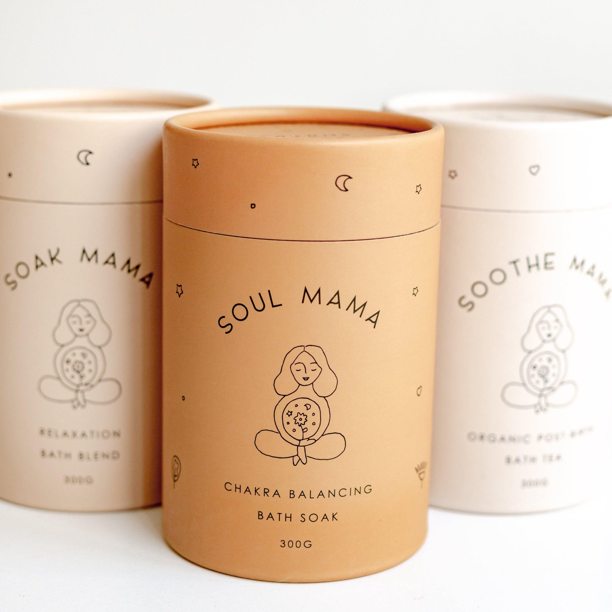 Three tins by Seasons of Mama including Soak Mama, Soul Mama and Soothe Mama.